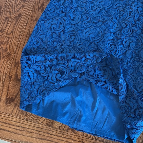 Adrianna Papell Blue Lace Sheath Mini Dress embellished neck formal cocktail 12 - Picture 10 of 11